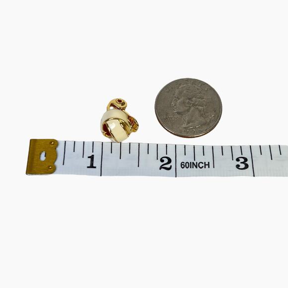 Earrings Richelieu Faux Pearl Rhinestones And Monet Cream Enamel Clip On Vintage - Picture 12 of 12